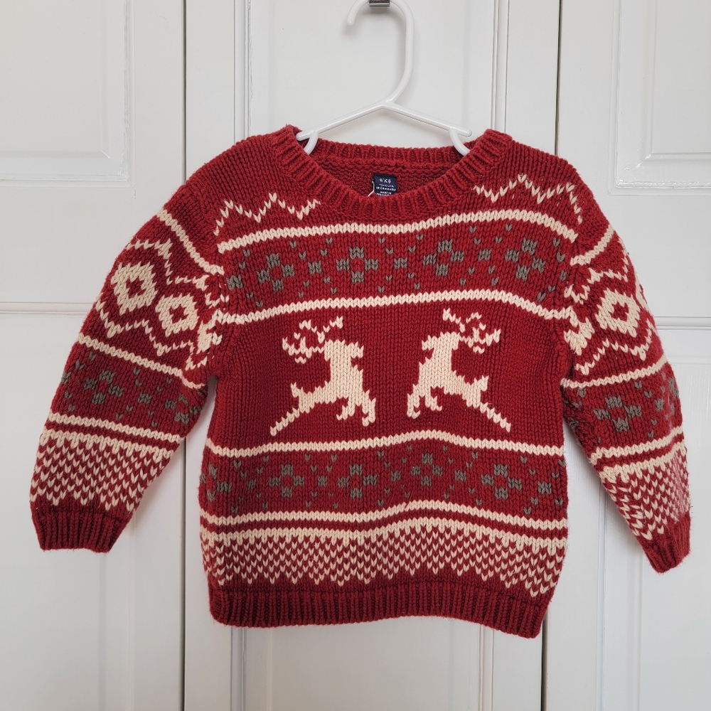 Vintage Baby Gap Red Reindeer Pullover Cotton Sweater Sz 18-24 Mth